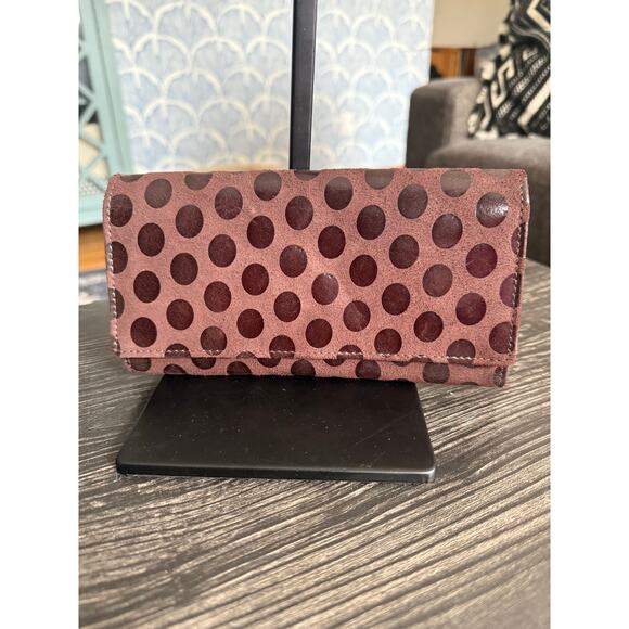 6/$25 UNION CODE Chocolate Brown Polka Dot RFID Genuine Leather Wallet - Picture 1 of 4